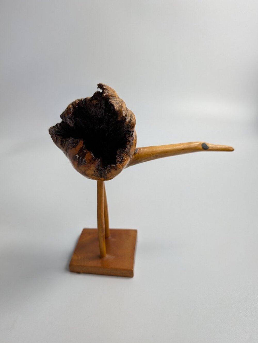 Vintage MCM Folk Art Carved Burl Wood Bird Sculpture